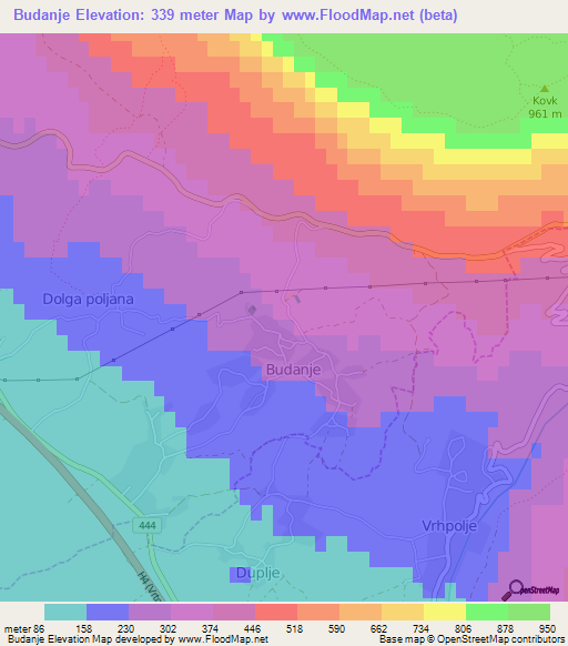 Budanje,Slovenia Elevation Map