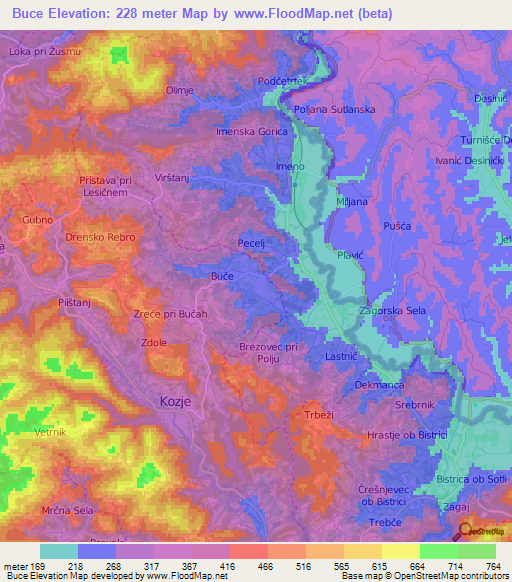 Buce,Slovenia Elevation Map