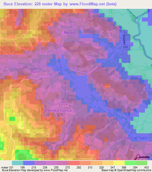 Buce,Slovenia Elevation Map