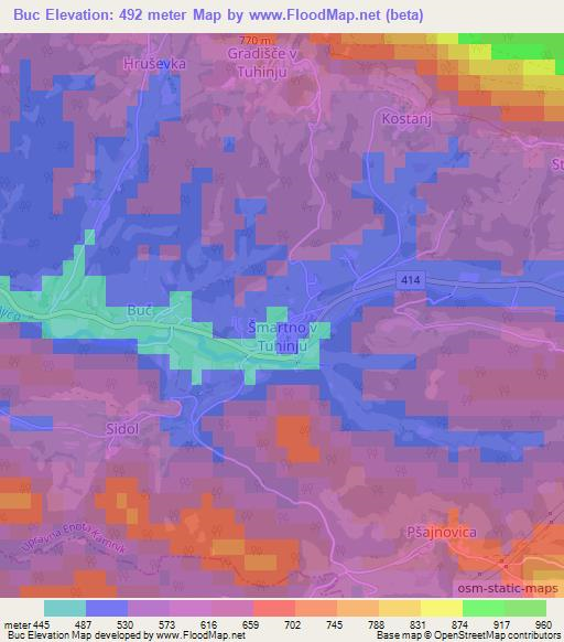 Buc,Slovenia Elevation Map