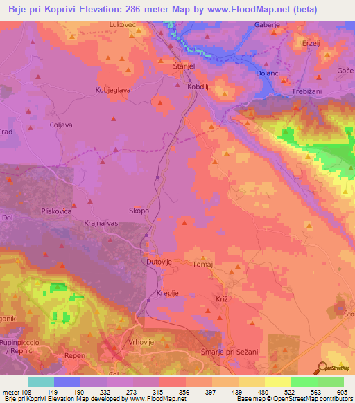 Brje pri Koprivi,Slovenia Elevation Map