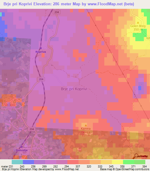 Brje pri Koprivi,Slovenia Elevation Map