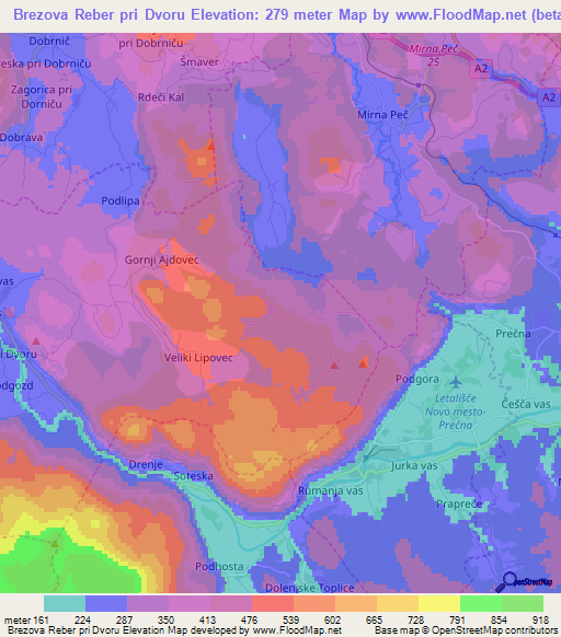 Brezova Reber pri Dvoru,Slovenia Elevation Map