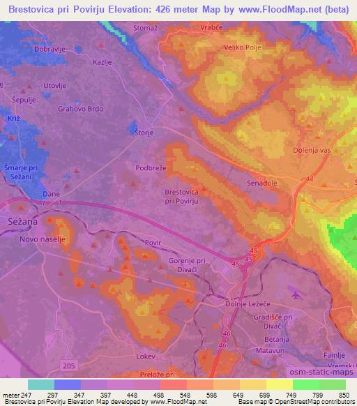 Brestovica pri Povirju,Slovenia Elevation Map