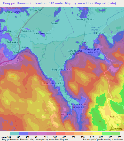 Breg pri Borovnici,Slovenia Elevation Map