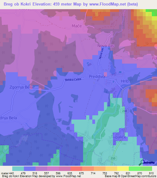 Breg ob Kokri,Slovenia Elevation Map