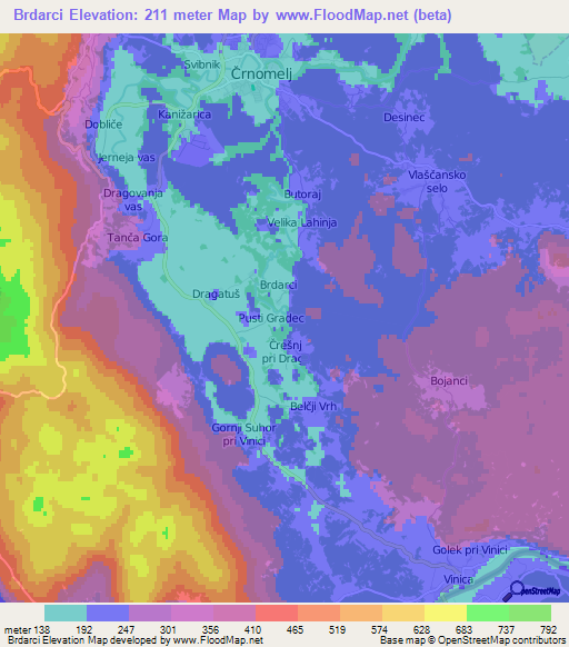 Brdarci,Slovenia Elevation Map