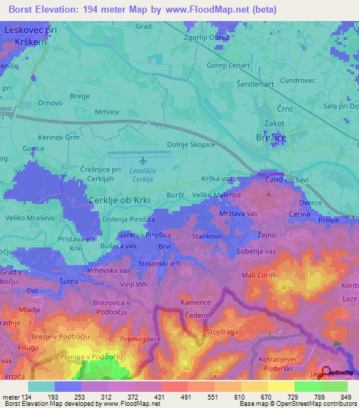 Borst,Slovenia Elevation Map