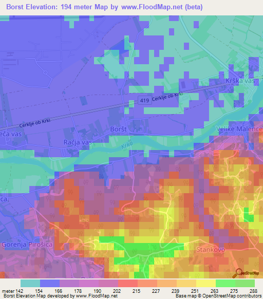 Borst,Slovenia Elevation Map