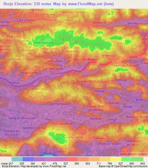 Borje,Slovenia Elevation Map