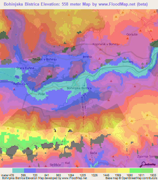 Bohinjska Bistrica,Slovenia Elevation Map