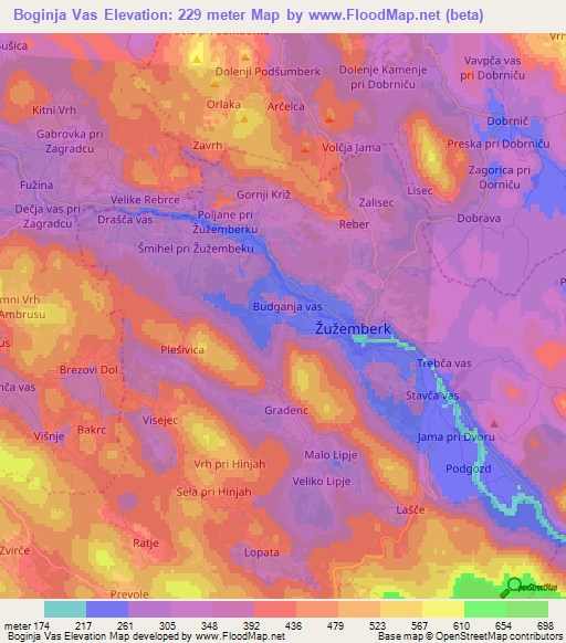 Boginja Vas,Slovenia Elevation Map