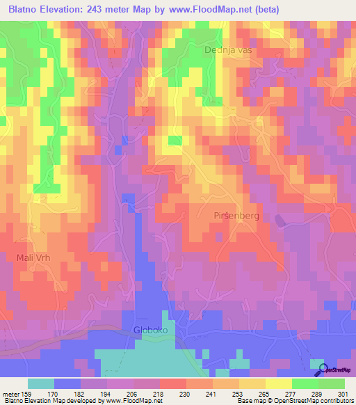 Blatno,Slovenia Elevation Map