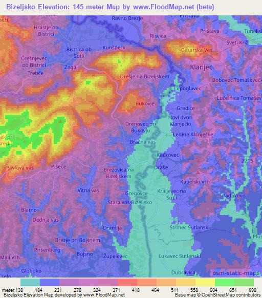 Bizeljsko,Slovenia Elevation Map