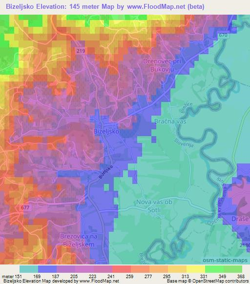 Bizeljsko,Slovenia Elevation Map