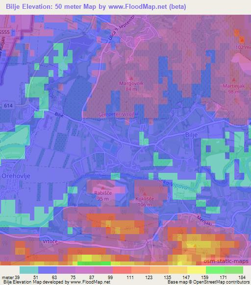 Bilje,Slovenia Elevation Map