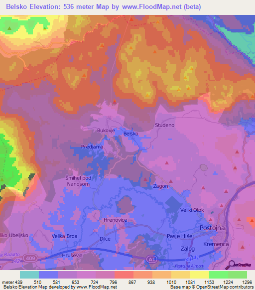 Belsko,Slovenia Elevation Map