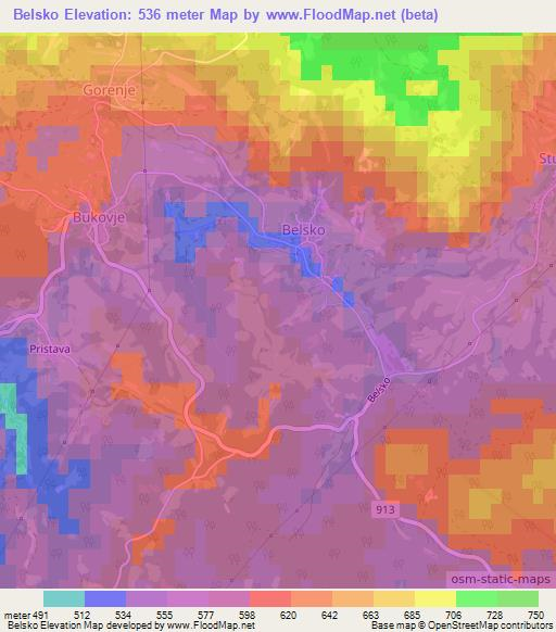 Belsko,Slovenia Elevation Map