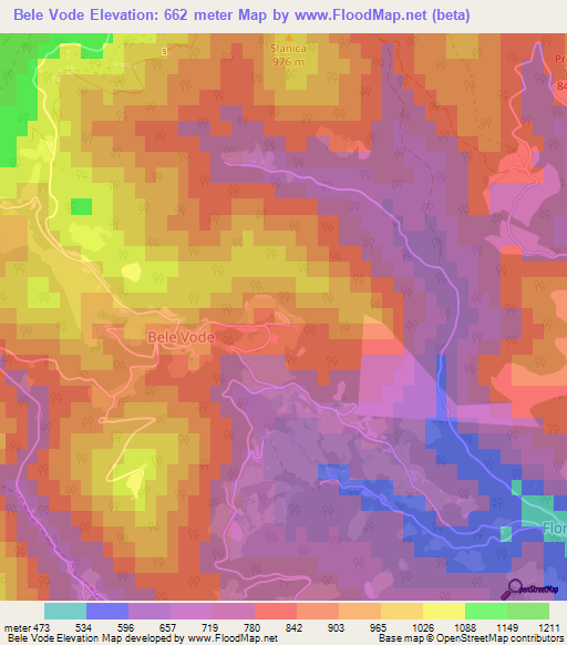 Bele Vode,Slovenia Elevation Map