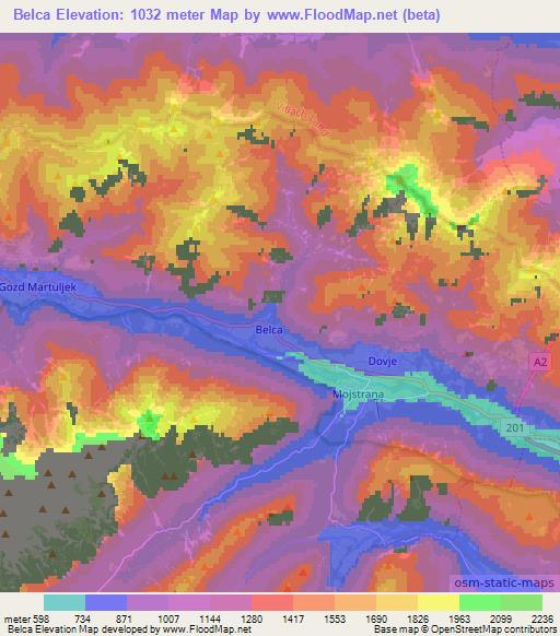 Belca,Slovenia Elevation Map