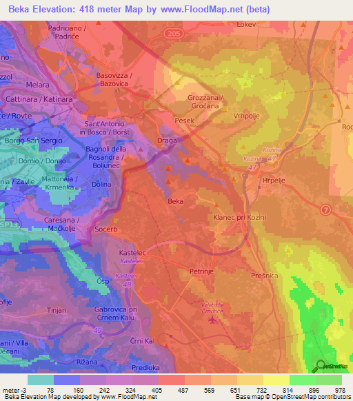 Beka,Slovenia Elevation Map