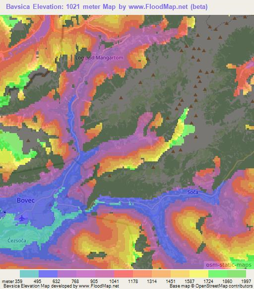 Bavsica,Slovenia Elevation Map