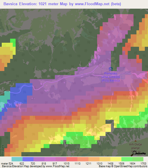 Bavsica,Slovenia Elevation Map