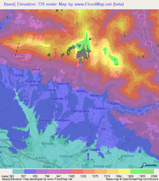 Baselj,Slovenia Elevation Map