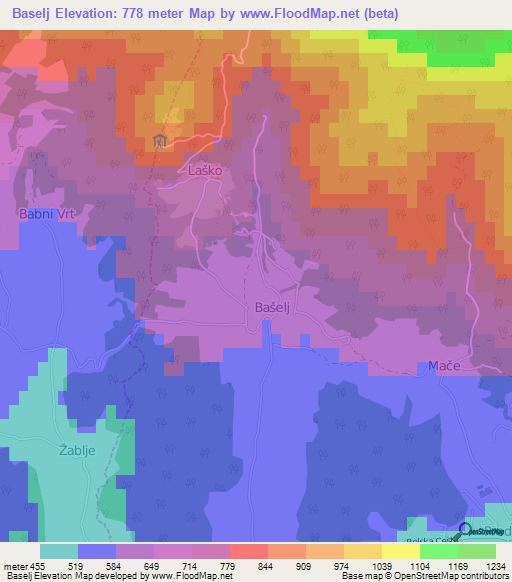 Baselj,Slovenia Elevation Map