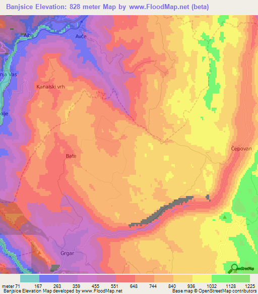 Banjsice,Slovenia Elevation Map