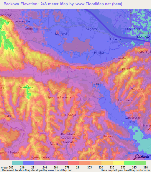 Backova,Slovenia Elevation Map