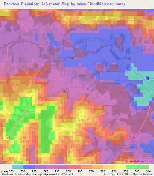 Backova,Slovenia Elevation Map