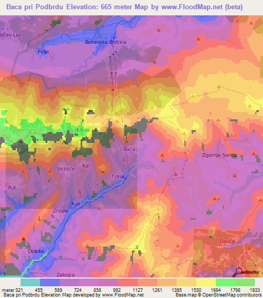 Baca pri Podbrdu,Slovenia Elevation Map