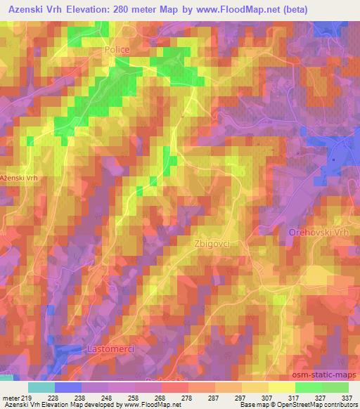 Azenski Vrh,Slovenia Elevation Map