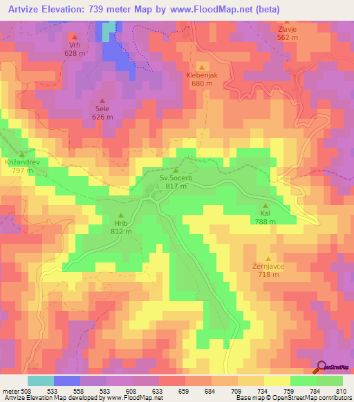 Artvize,Slovenia Elevation Map