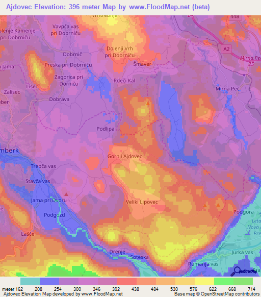 Ajdovec,Slovenia Elevation Map