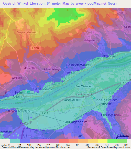 Oestrich-Winkel,Germany Elevation Map