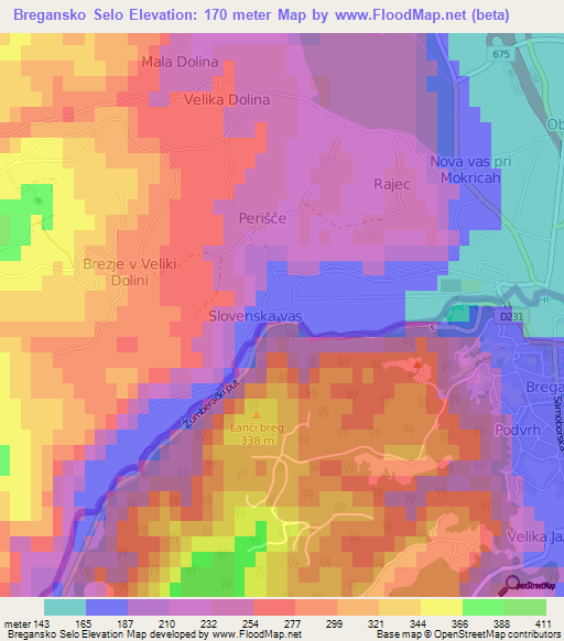 Bregansko Selo,Slovenia Elevation Map