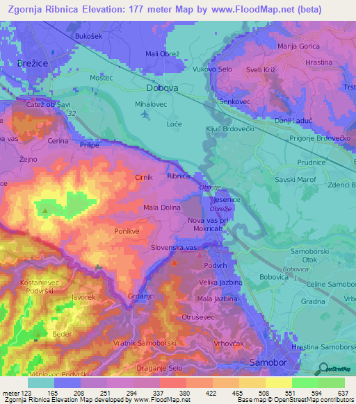 Zgornja Ribnica,Slovenia Elevation Map