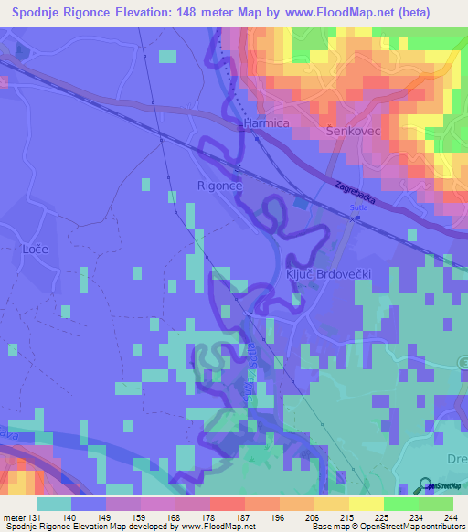 Spodnje Rigonce,Slovenia Elevation Map