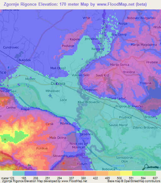 Zgornje Rigonce,Slovenia Elevation Map