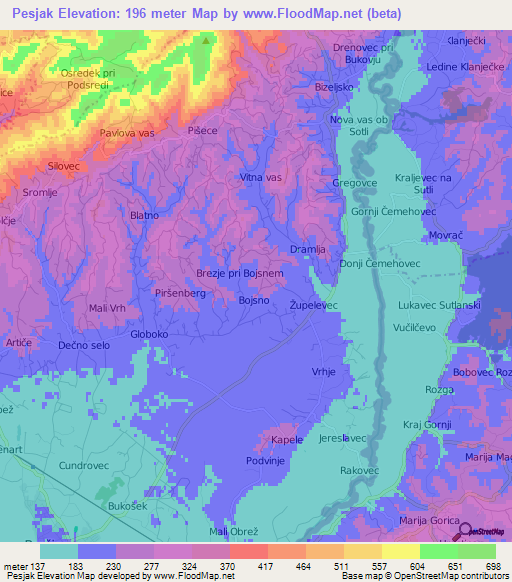 Pesjak,Slovenia Elevation Map