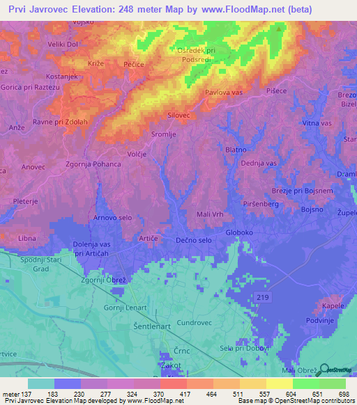 Prvi Javrovec,Slovenia Elevation Map