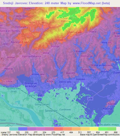 Srednji Javrovec,Slovenia Elevation Map