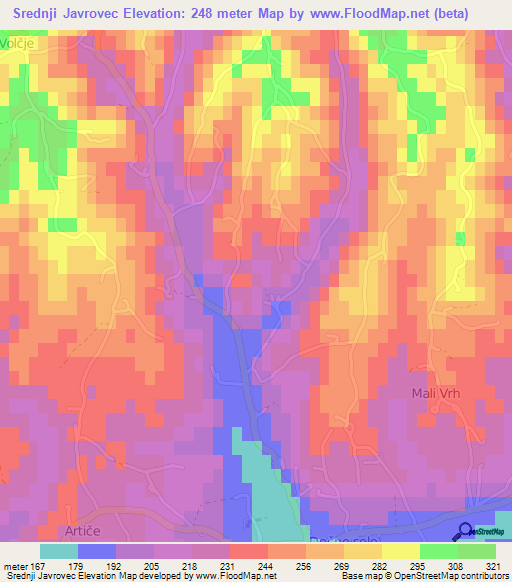 Srednji Javrovec,Slovenia Elevation Map