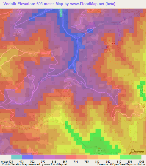 Vodnik,Slovenia Elevation Map