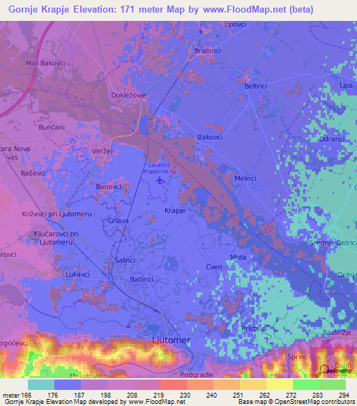 Gornje Krapje,Slovenia Elevation Map