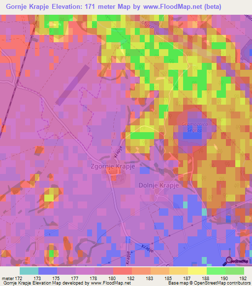 Gornje Krapje,Slovenia Elevation Map