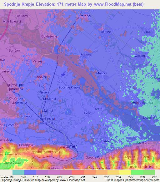 Spodnje Krapje,Slovenia Elevation Map