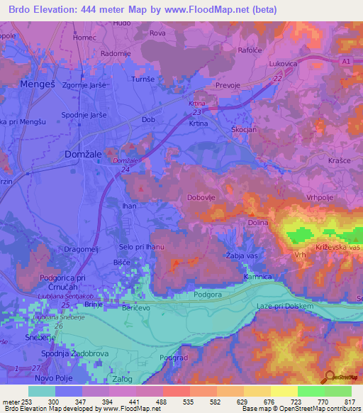 Brdo,Slovenia Elevation Map